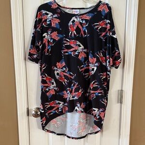 LuLaRoe Navy Irma Top T-Shirt with Red, White and Blue Graphics